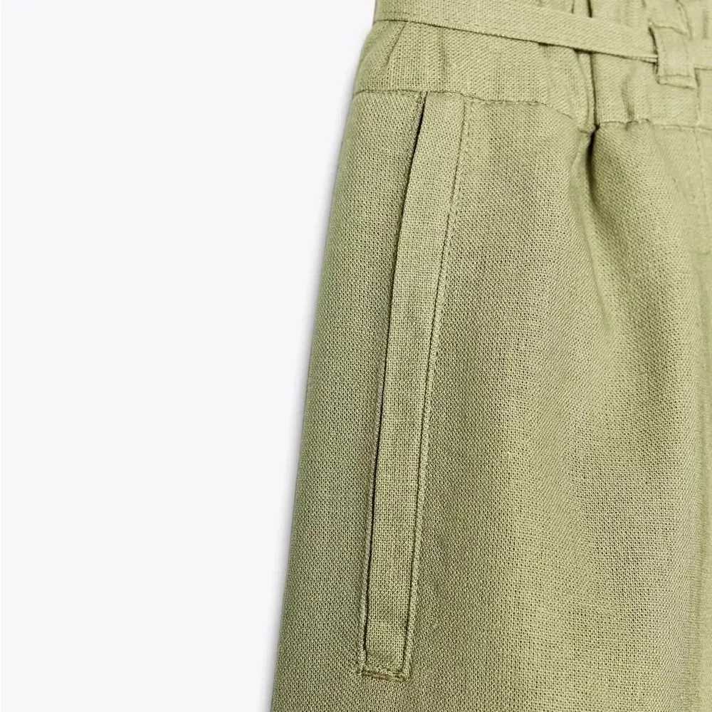ZARA WIDE LEG LINEN PANTS WITH BELT